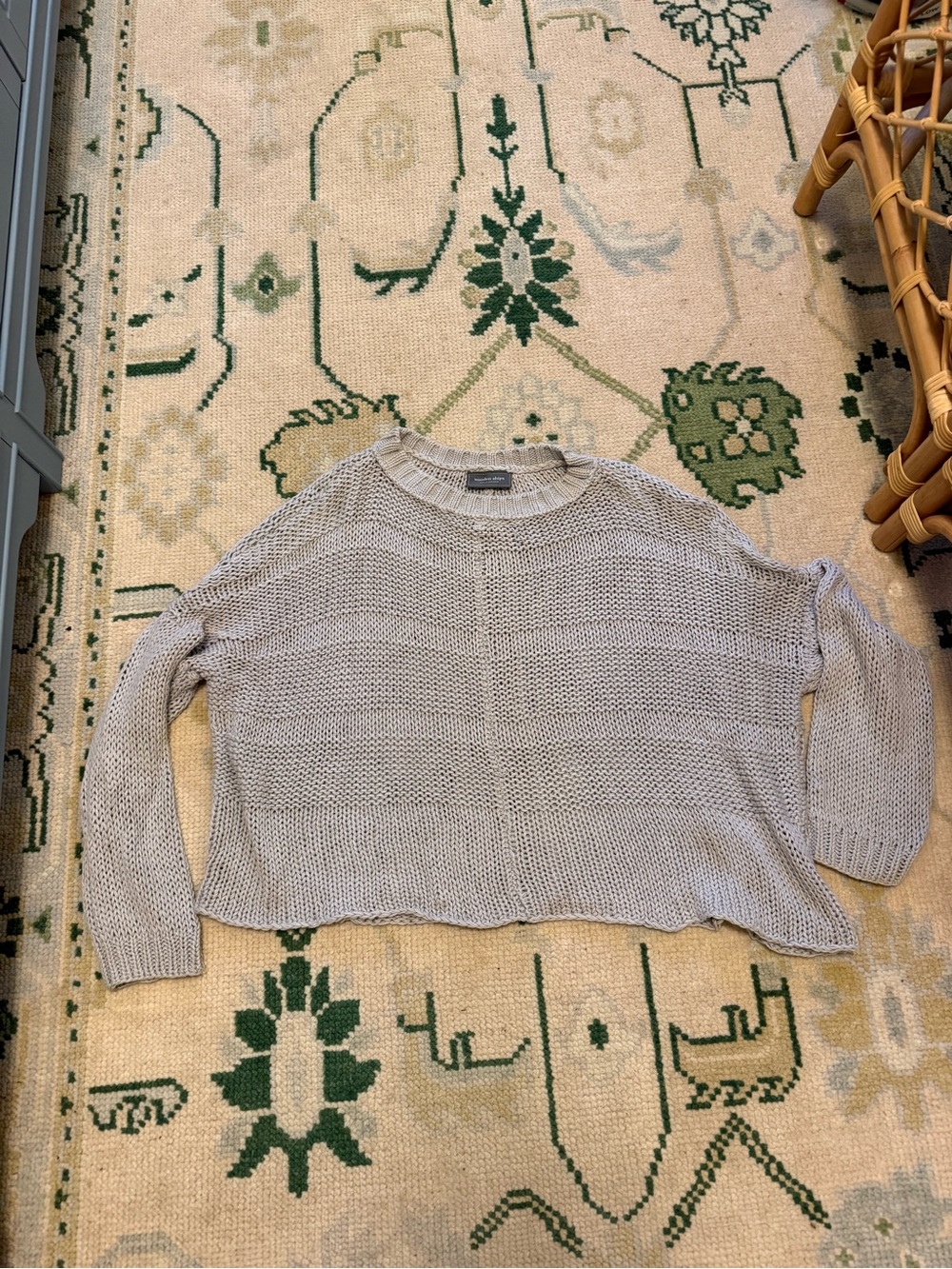 Wooden Ships Light Gray Open-Knit Crewneck Sweater